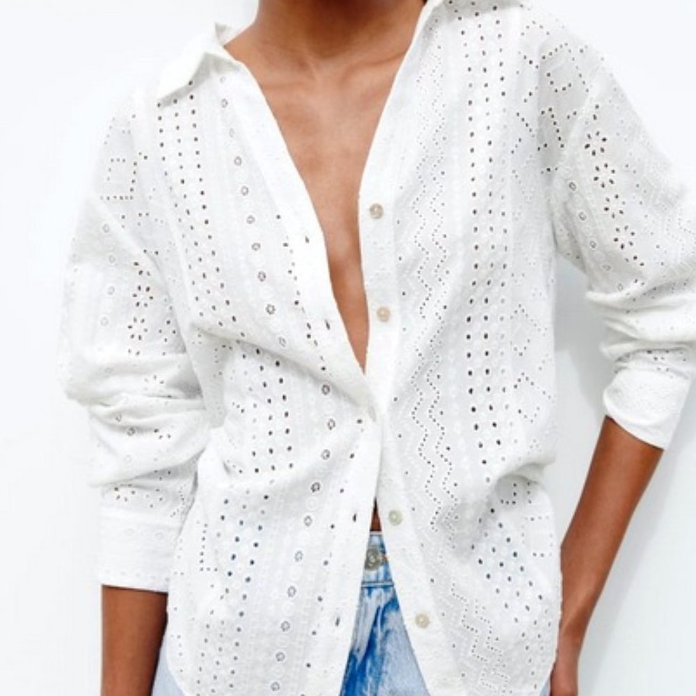NEVER WORN - Zara Openwork Embroidery Shirt, M